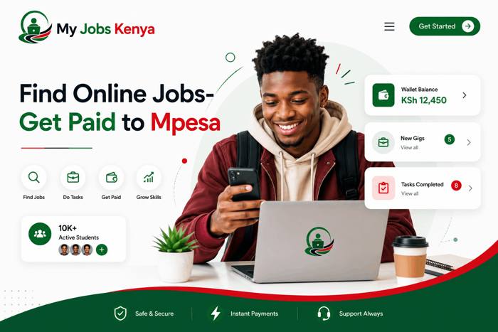 Kenyan woman working online on a laptop